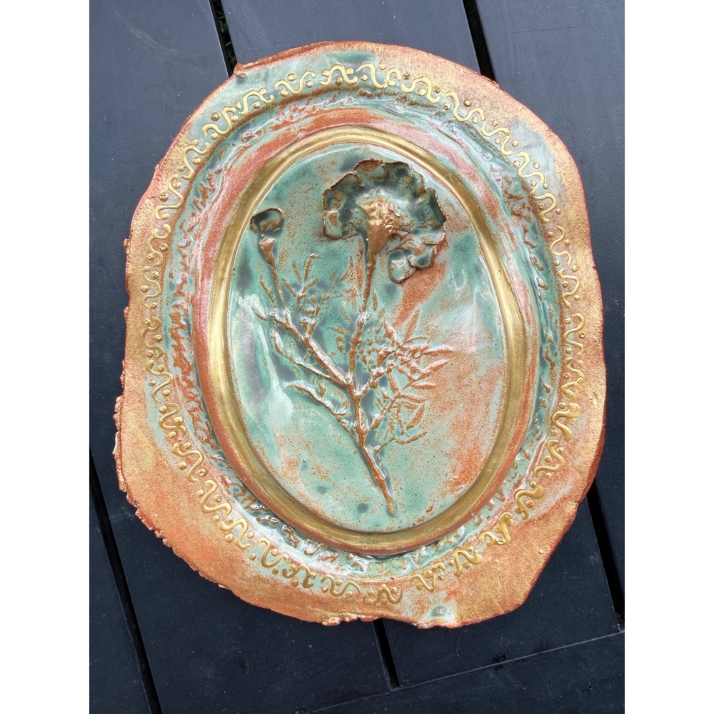 Handmade artisan Ceramic Flower Relief Wall Plaque by Meliha